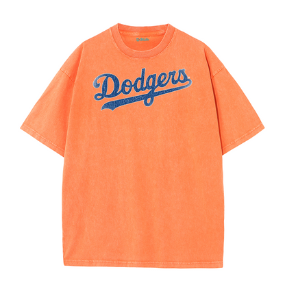 Retro LA Lettering Tee – Distressed 17 Number Back Graphic Washed T-Shirt