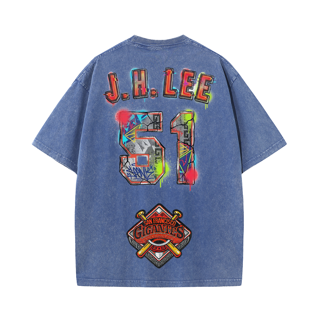 Graffiti Number Graphic Washed T-Shirt – Double-Sided Vintage Streetwear Cotton Tee
