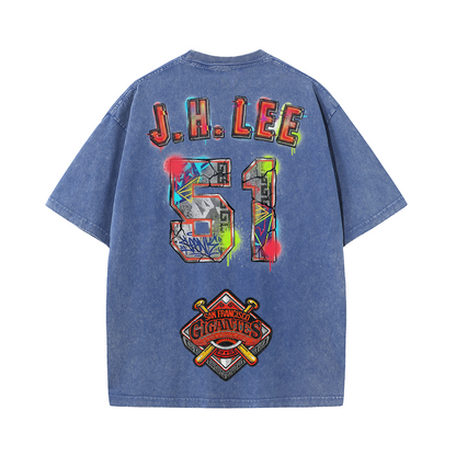 Graffiti Number Graphic Washed T-Shirt – Double-Sided Vintage Streetwear Cotton Tee