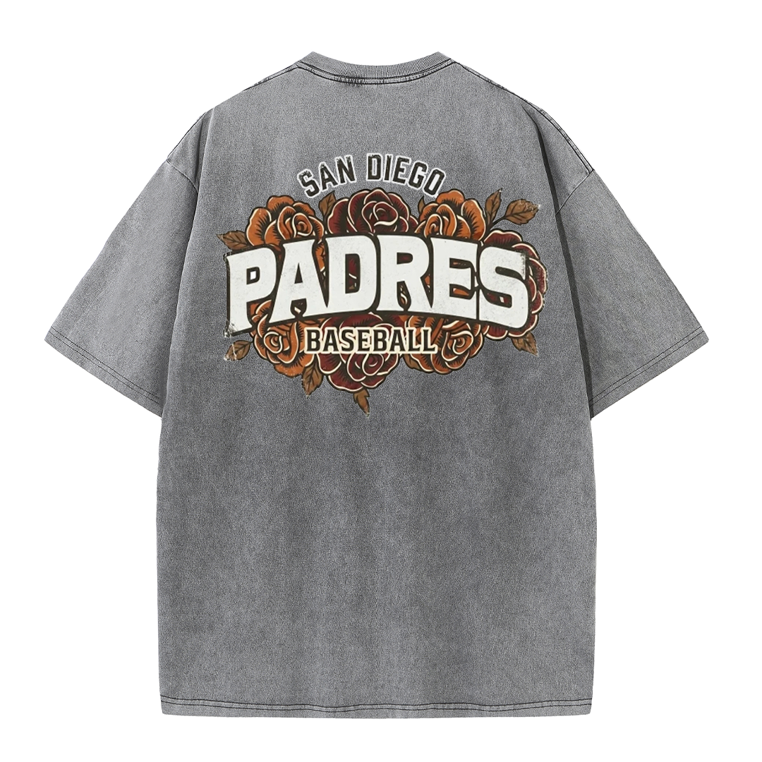 San Diego Floral Script Baseball Graphic Vintage Washed T Shirt