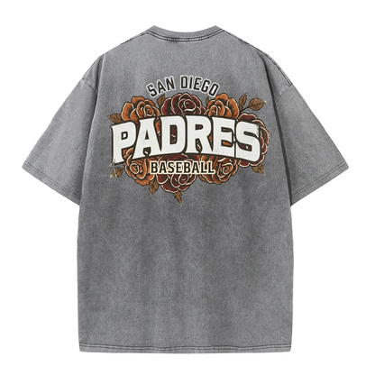 San Diego Floral Script Baseball Graphic Vintage Washed T Shirt