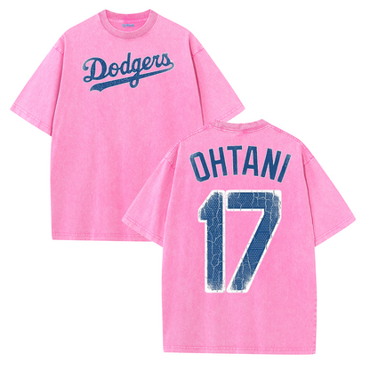 Retro LA Lettering Tee – Distressed 17 Number Back Graphic Washed T-Shirt