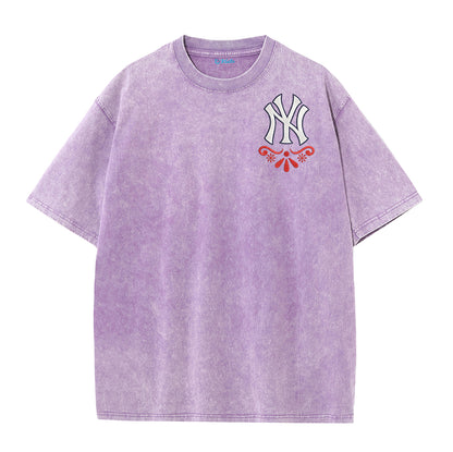 Vintage Washed Black NY Inspired Sugar Skull Retro Baseball Graphic Tee