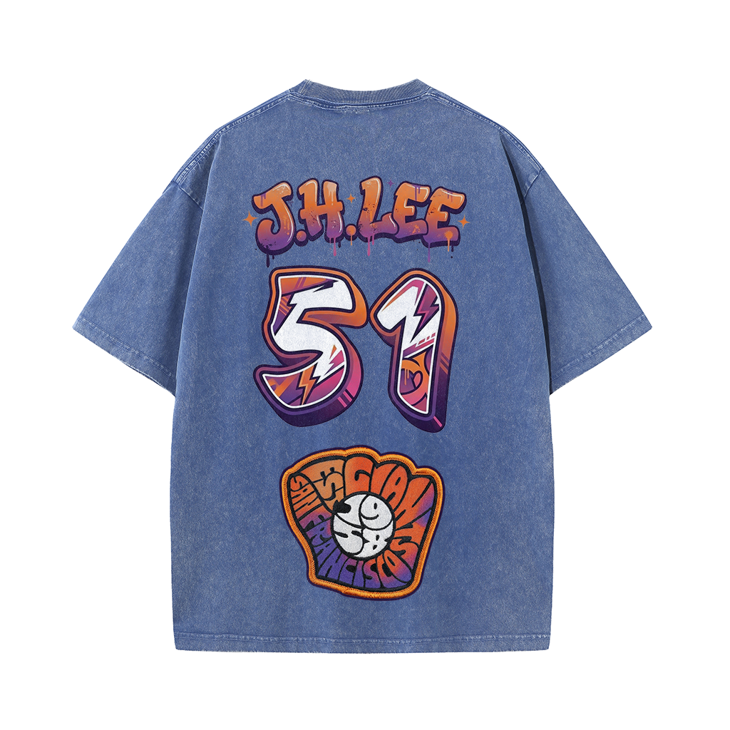 Retro Number Print Washed T-Shirt – Urban Graphic Streetwear Tee