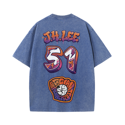 Retro Number Print Washed T-Shirt – Urban Graphic Streetwear Tee