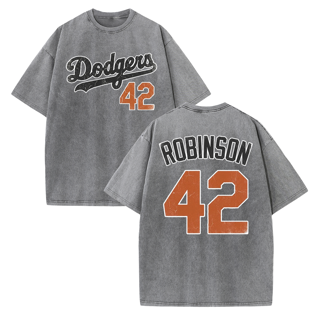 LA 42 Vintage Number Graphic Baseball T Shirt