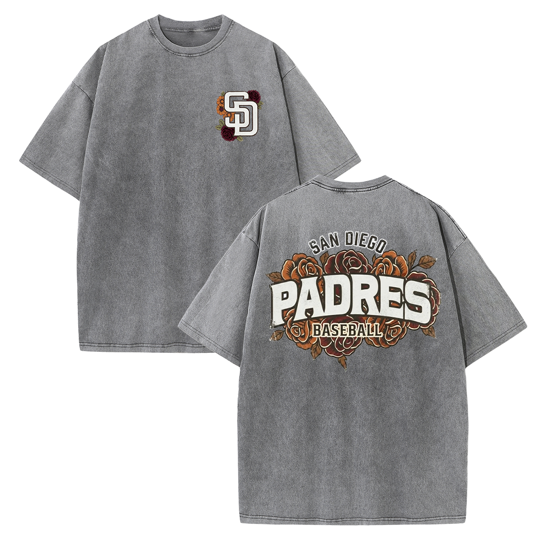 San Diego Floral Script Baseball Graphic Vintage Washed T Shirt