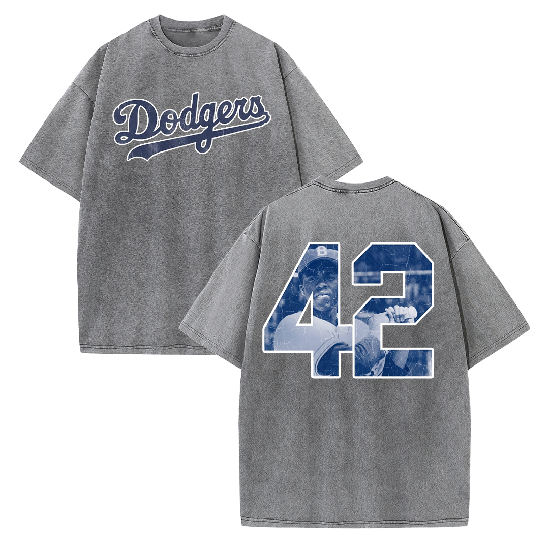 Vintage Washed LA Blue Script 42 Player Graphic T Shirt