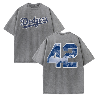 Vintage Washed LA Blue Script 42 Player Graphic T Shirt