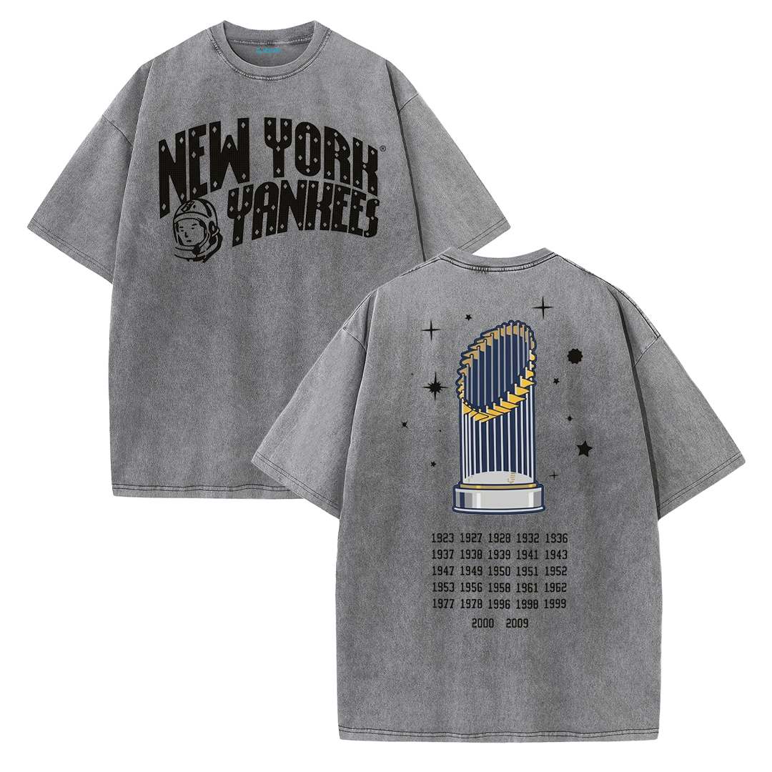 New York Baseball Legacy Tee – Retro Trophy Print Washed Cotton T-Shirt