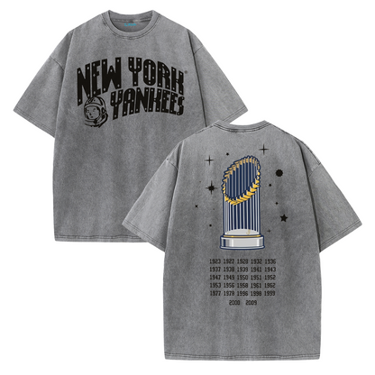 New York Baseball Legacy Tee – Retro Trophy Print Washed Cotton T-Shirt