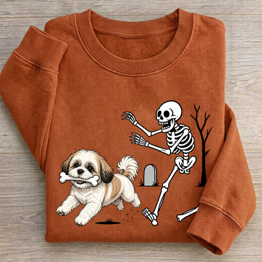 Shih Tzu Dog Breeds Halloween Skeleton Sweatshirt