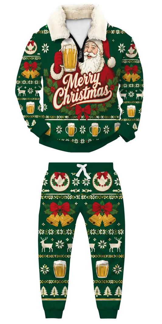Beer Santa Ugly Quarter Zip Sweatshirt & Sweatpant Set