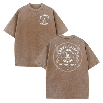 Vintage LA Circle Logo Washed T-Shirt – Retro Baseball Graphic Streetwear Tee