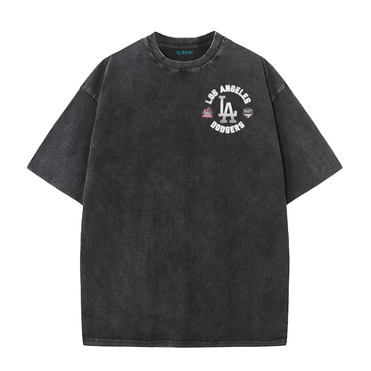 Vintage LA Circle Logo Washed T-Shirt – Retro Baseball Graphic Streetwear Tee