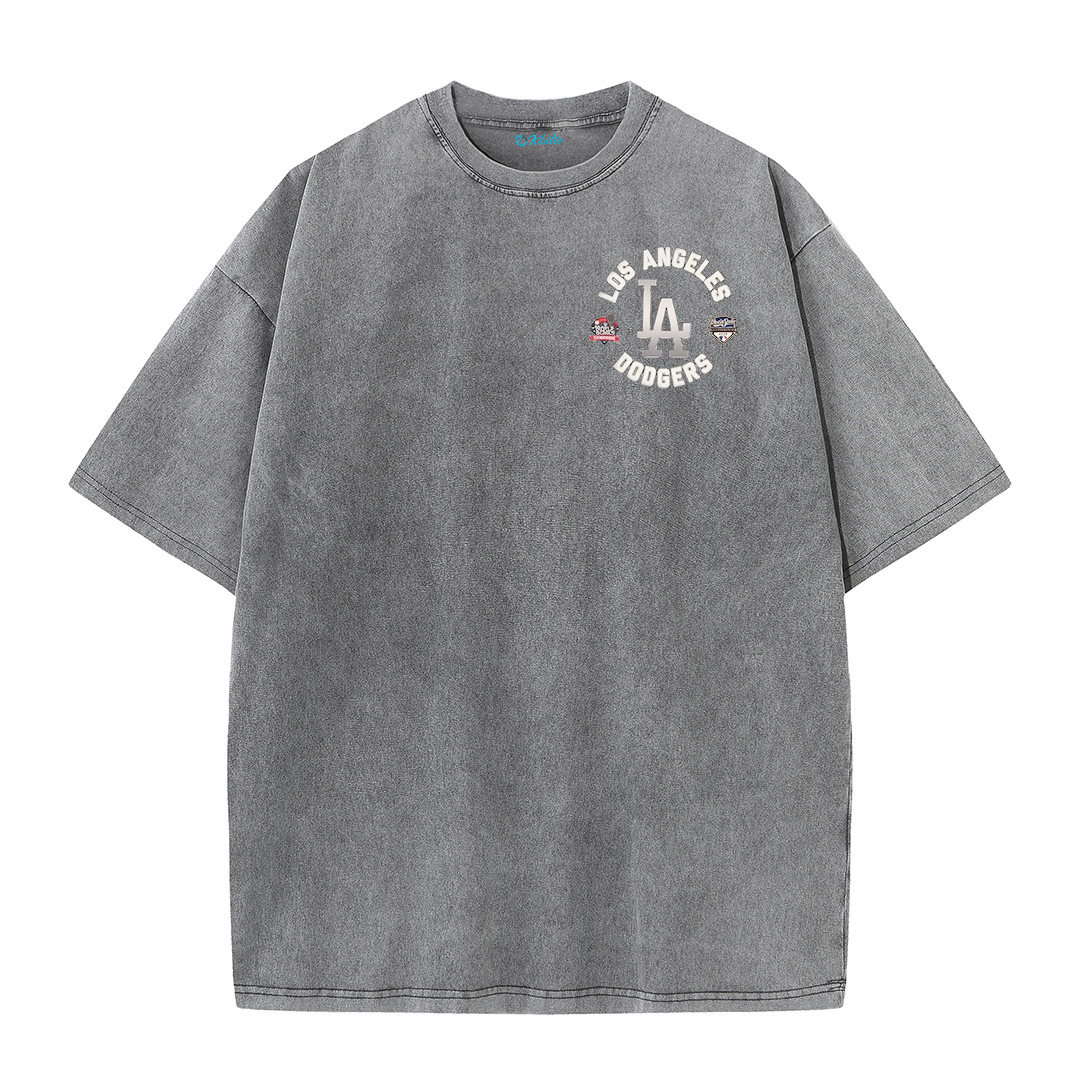 Vintage LA Circle Logo Washed T-Shirt – Retro Baseball Graphic Streetwear Tee