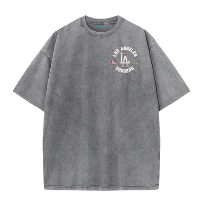 Vintage LA Circle Logo Washed T-Shirt – Retro Baseball Graphic Streetwear Tee