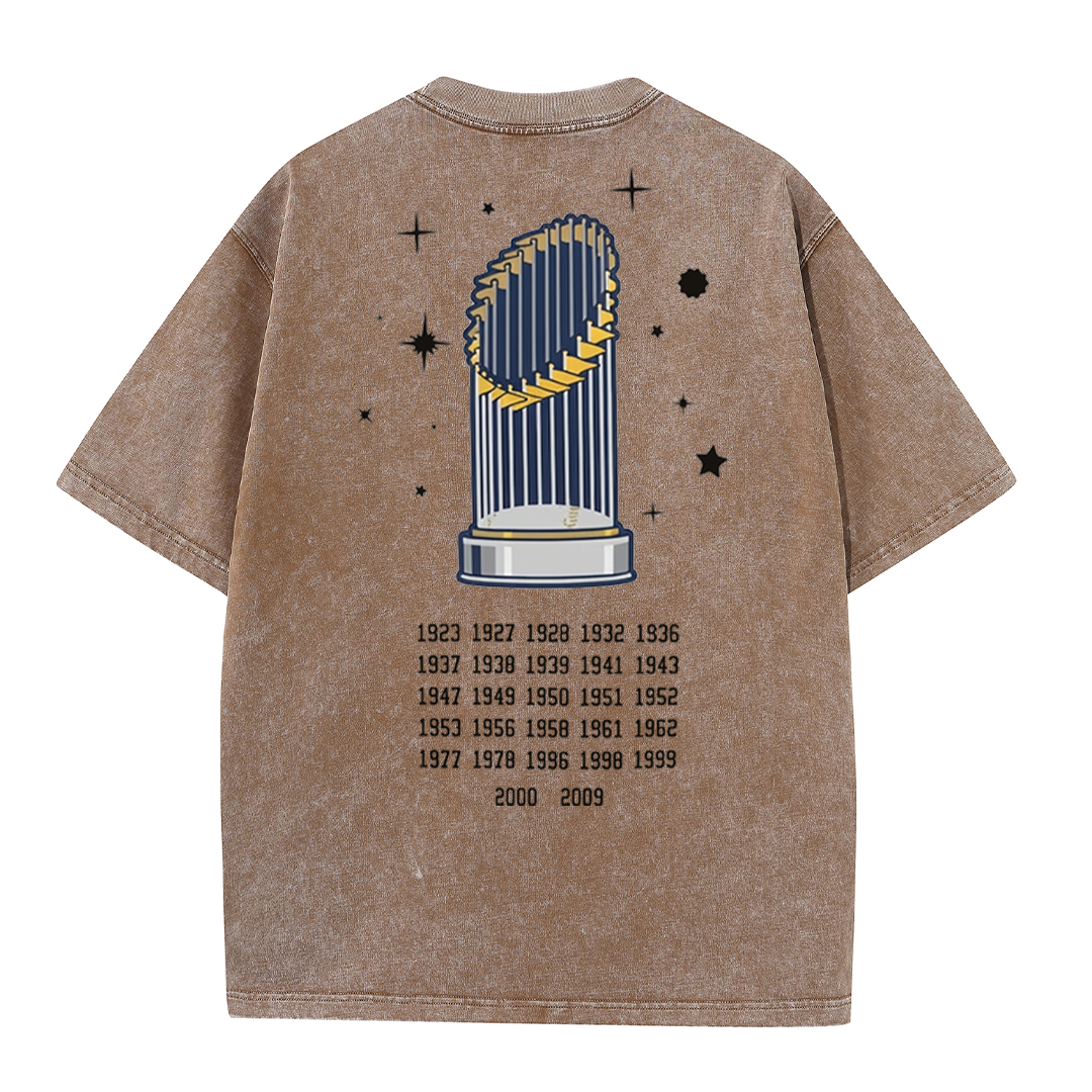 New York Baseball Legacy Tee – Retro Trophy Print Washed Cotton T-Shirt