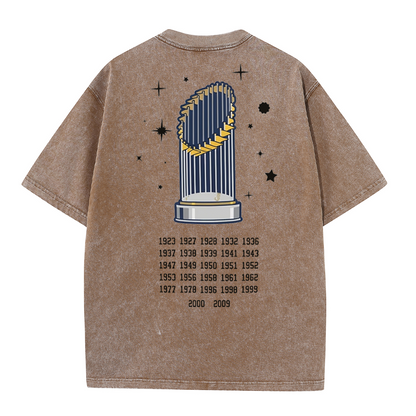 New York Baseball Legacy Tee – Retro Trophy Print Washed Cotton T-Shirt