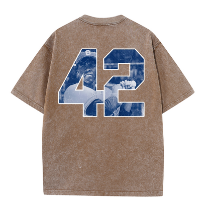 Vintage Washed LA Blue Script 42 Player Graphic T Shirt