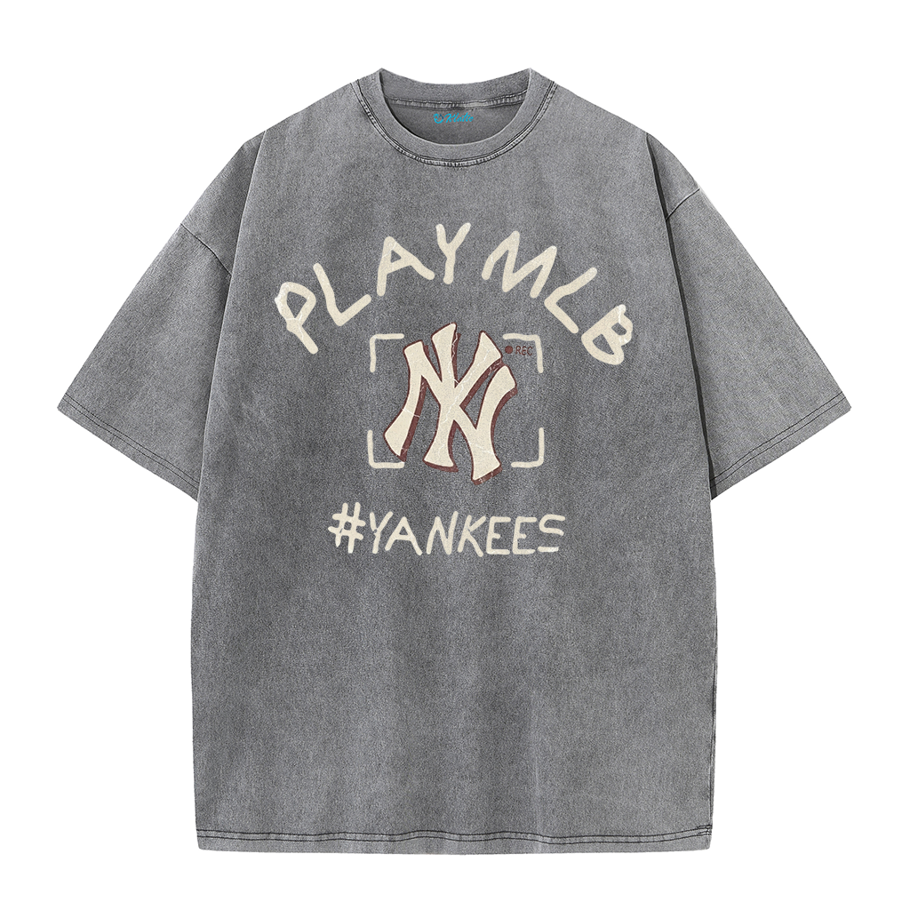 New York Style #Yankees Inspired Play MLB Distressed T-Shirt