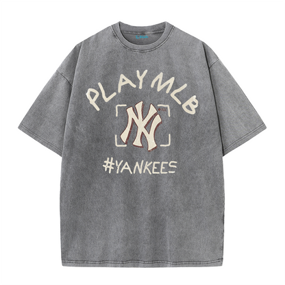 New York Style #Yankees Inspired Play MLB Distressed T-Shirt