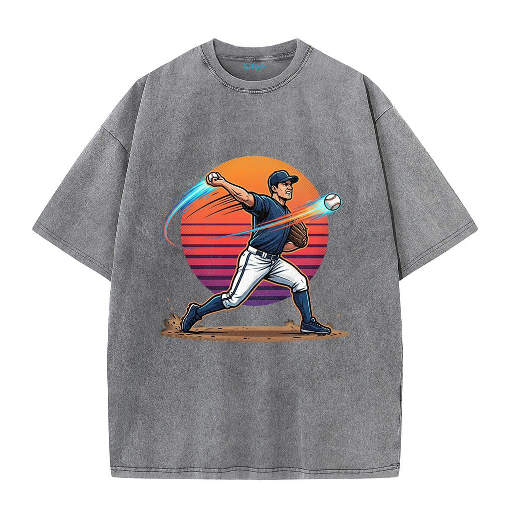 Vintage Sunset Baseball Pitch Motion Graphic T-Shirt