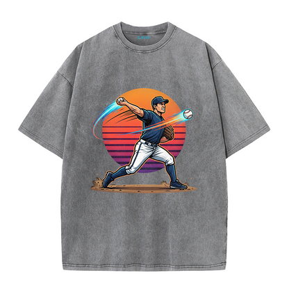 Vintage Sunset Baseball Pitch Motion Graphic T-Shirt