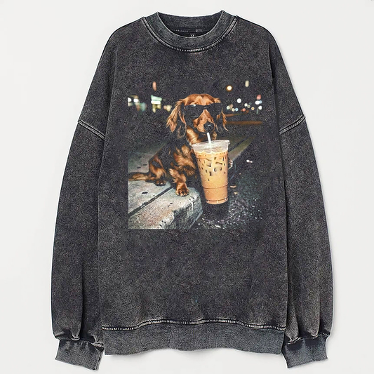 Funny Dachshund Drinking Iced Coffee Sweatshirt