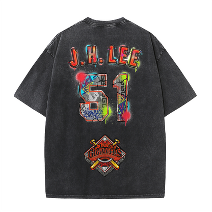 Graffiti Number Graphic Washed T-Shirt – Double-Sided Vintage Streetwear Cotton Tee
