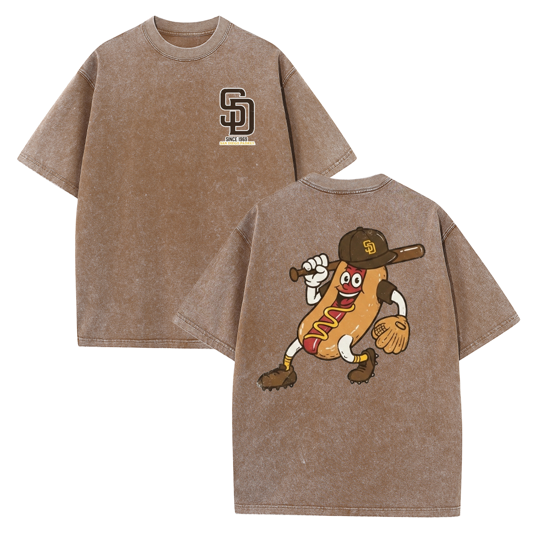 San Diego Cartoon Baseball Hotdog Vintage Style T Shirt