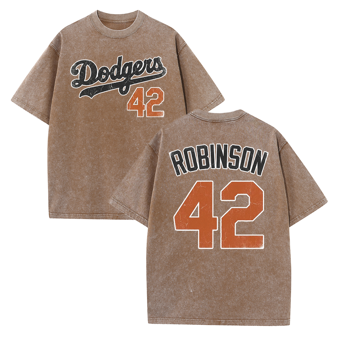 LA 42 Vintage Number Graphic Baseball T Shirt