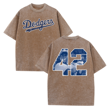 Vintage Washed LA Blue Script 42 Player Graphic T Shirt