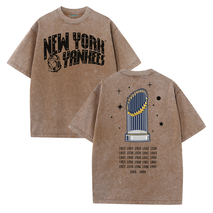 New York Baseball Legacy Tee – Retro Trophy Print Washed Cotton T-Shirt