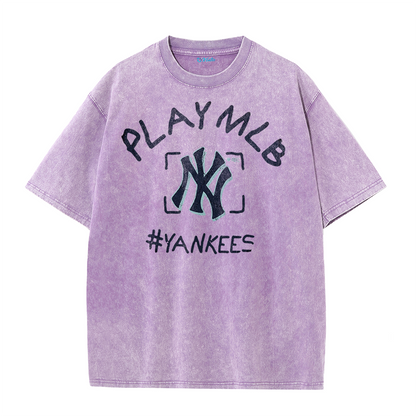 New York Style #Yankees Inspired Play MLB Distressed T-Shirt
