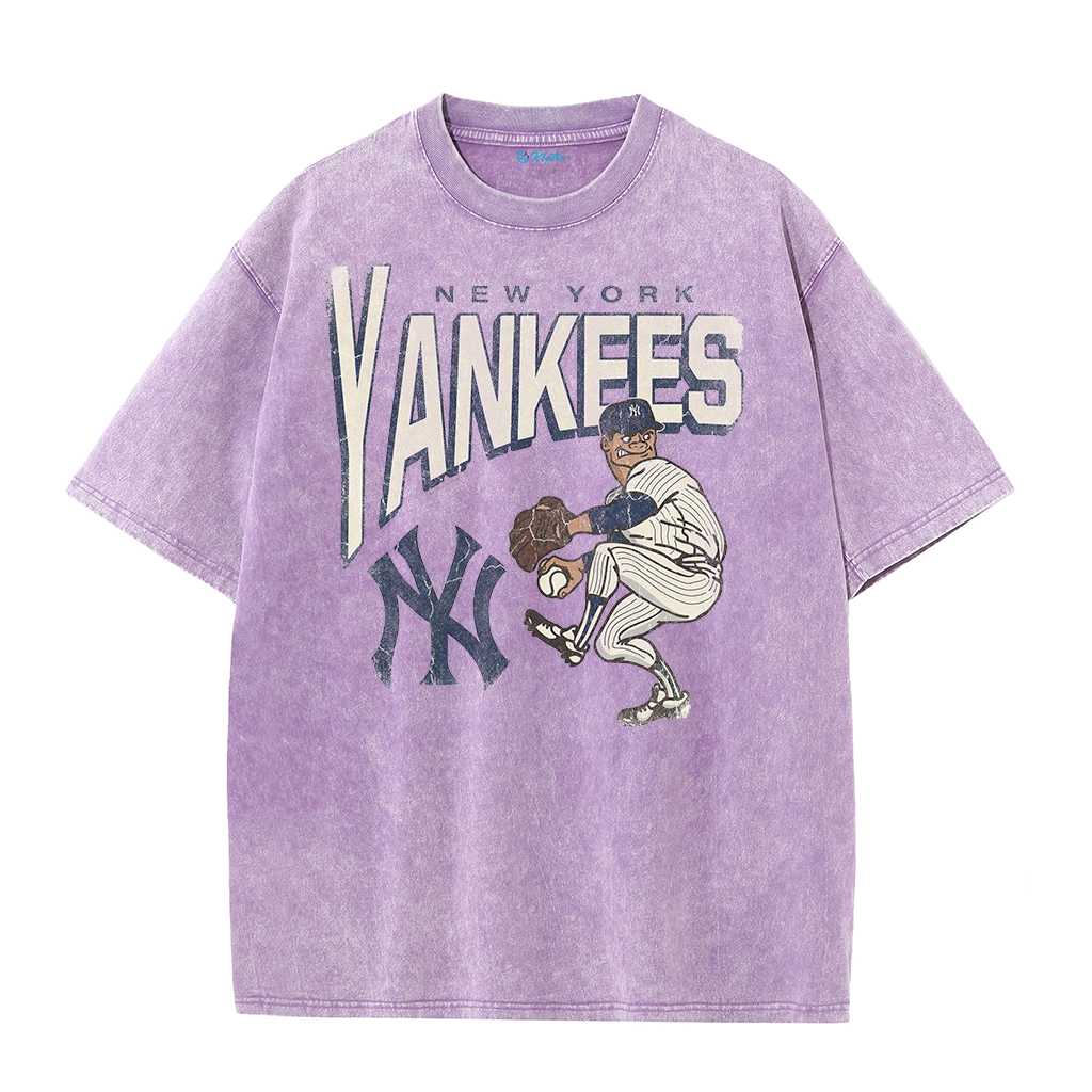 Vintage Cartoon Pitcher NY Style Graphic Retro Casual Short Sleeve