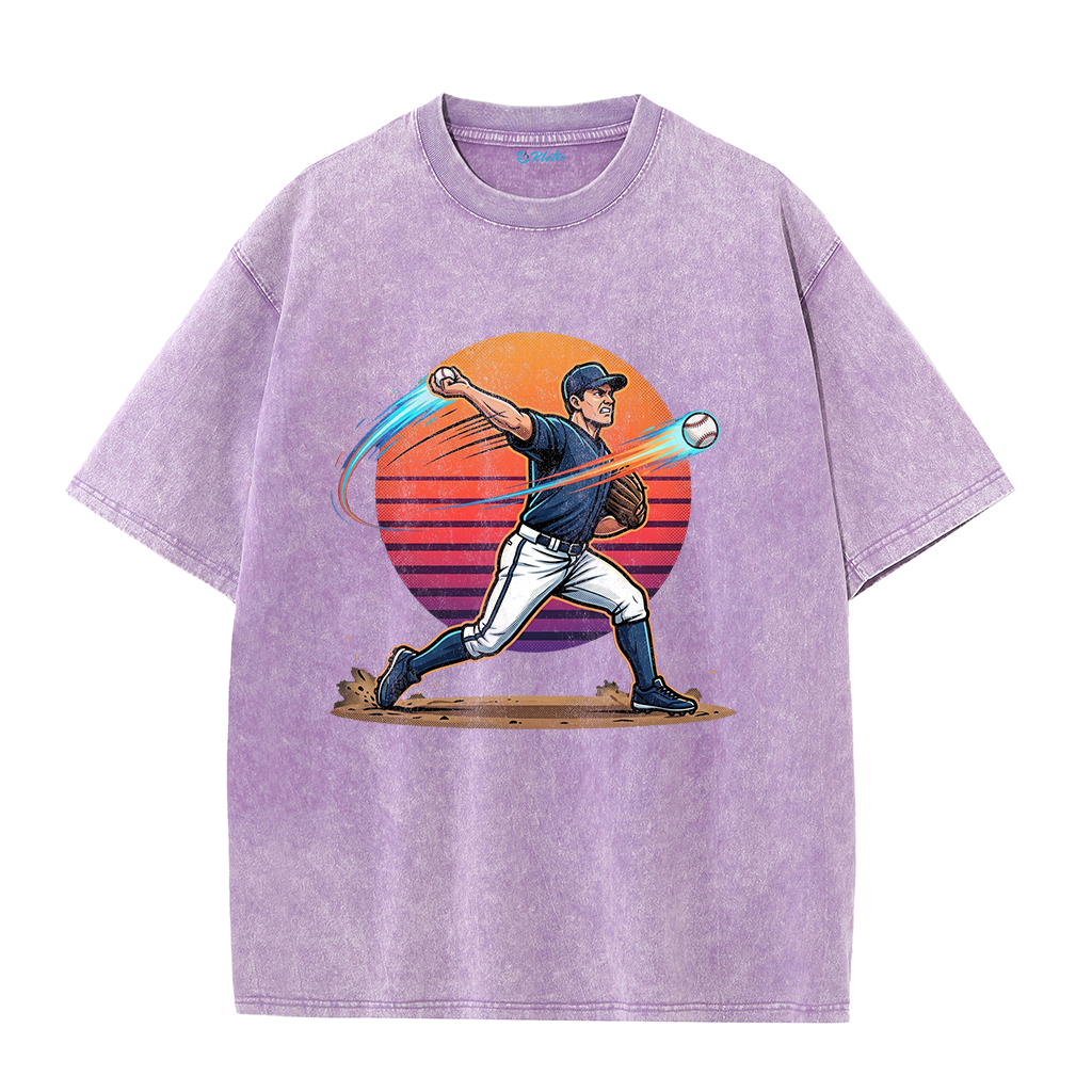 Vintage Sunset Baseball Pitch Motion Graphic T-Shirt