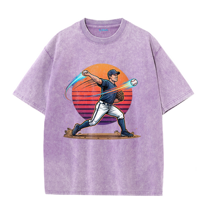 Vintage Sunset Baseball Pitch Motion Graphic T-Shirt