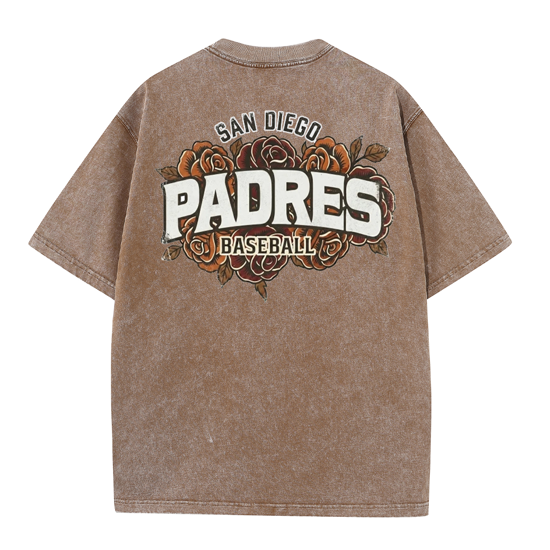 San Diego Floral Script Baseball Graphic Vintage Washed T Shirt