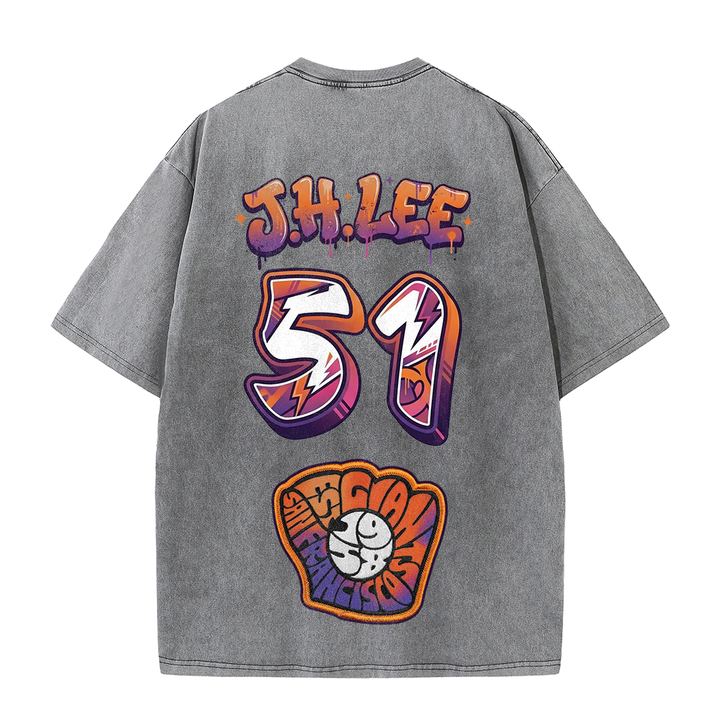 Retro Number Print Washed T-Shirt – Urban Graphic Streetwear Tee