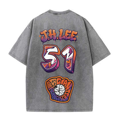 Retro Number Print Washed T-Shirt – Urban Graphic Streetwear Tee