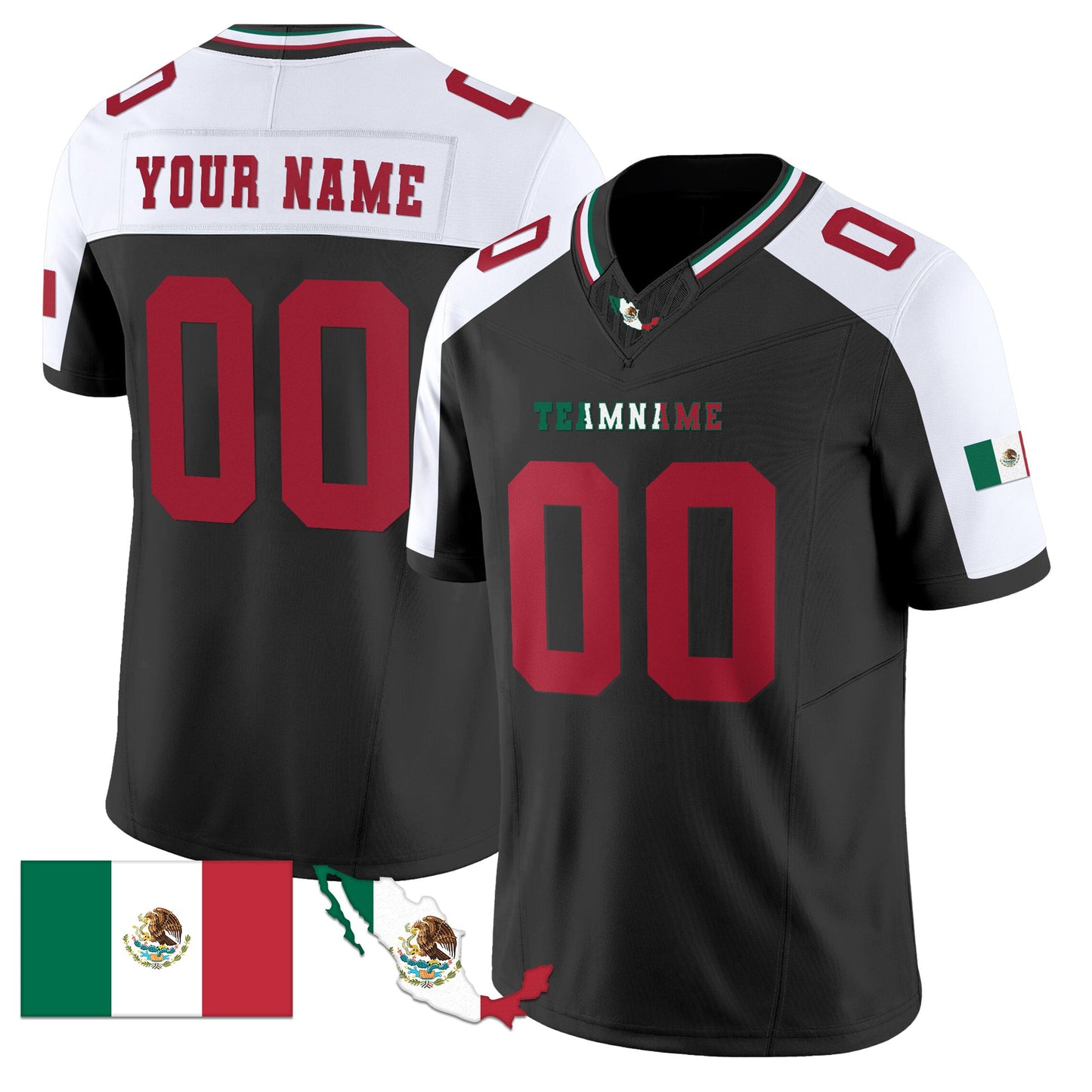 Black Alternate Red Mexico Flag Patch Custom Football Jersey