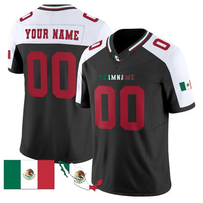 Black Alternate Red Mexico Flag Patch Custom Football Jersey