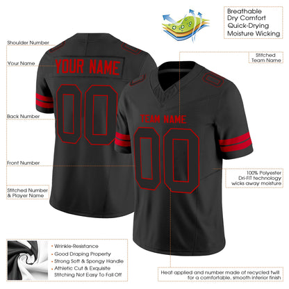 Black Black-Red Authentic Custom Football Jersey