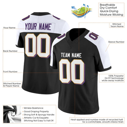 Black Alternate White-Gold Authentic Custom Football Jersey