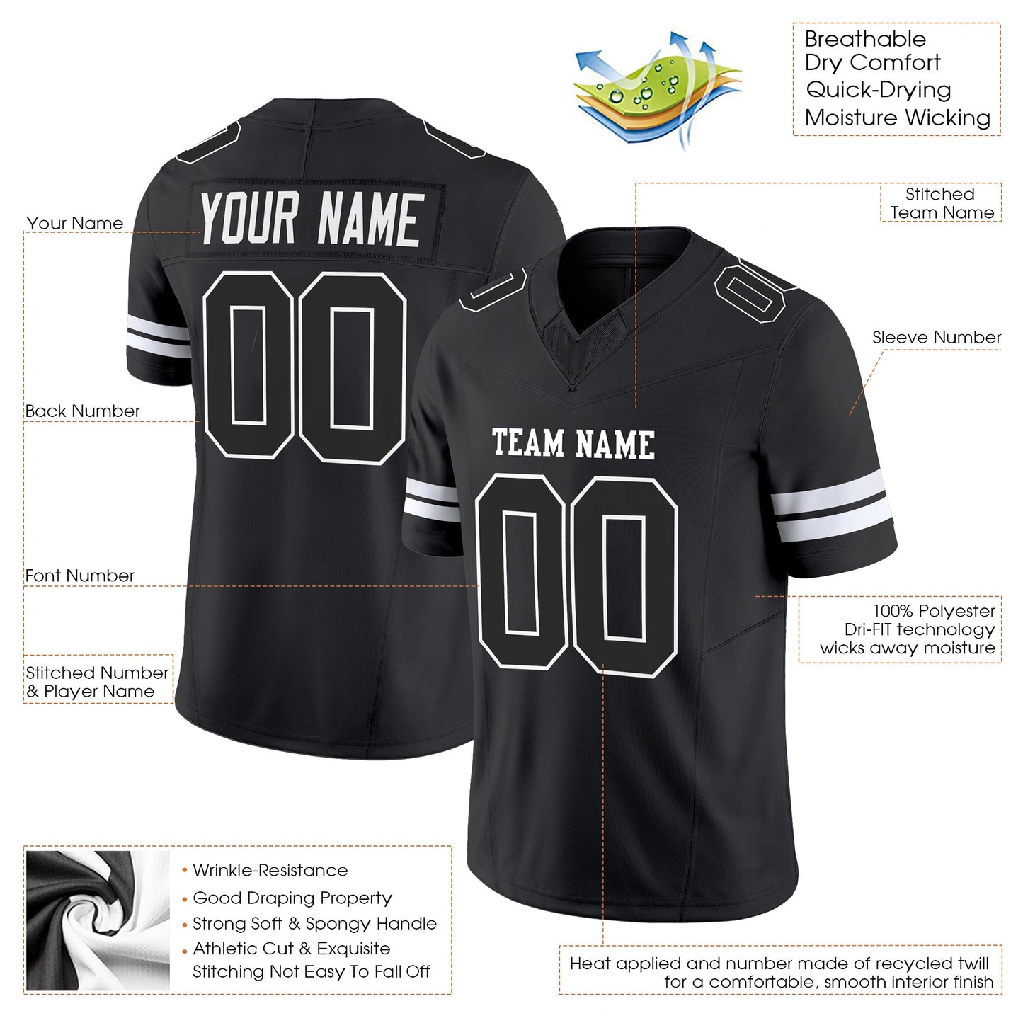 Black Black-White Authentic Custom Football Jersey