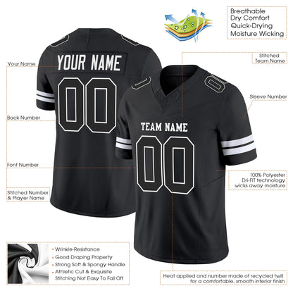 Black Black-White Authentic Custom Football Jersey