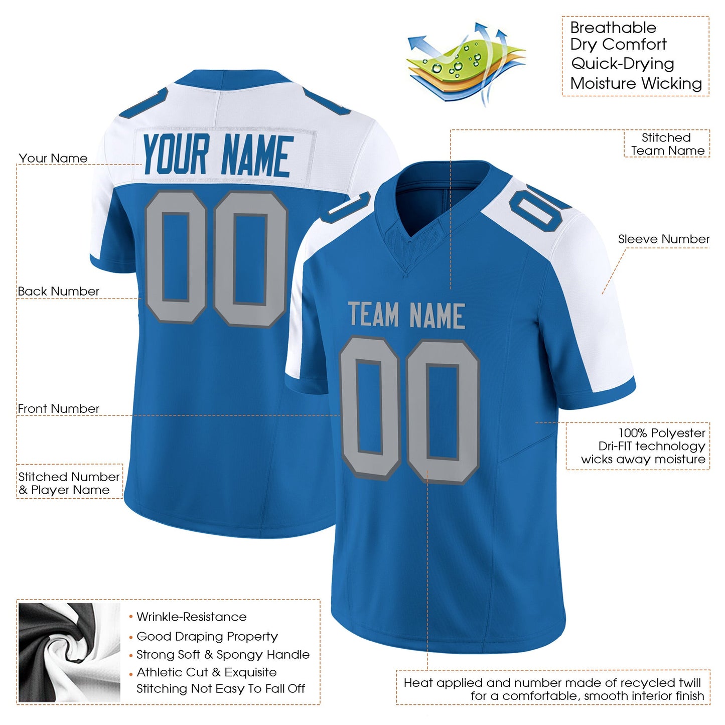 Blue Alternate Gray Authentic Custom Football Jersey