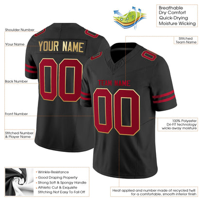 Black Red-Gold Authentic Custom Football Jersey