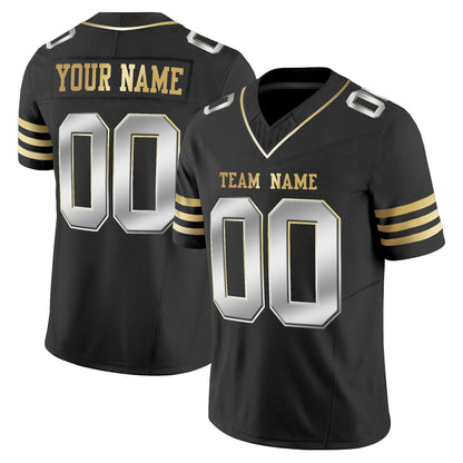Black Silver-Gold Authentic Custom Football Jersey